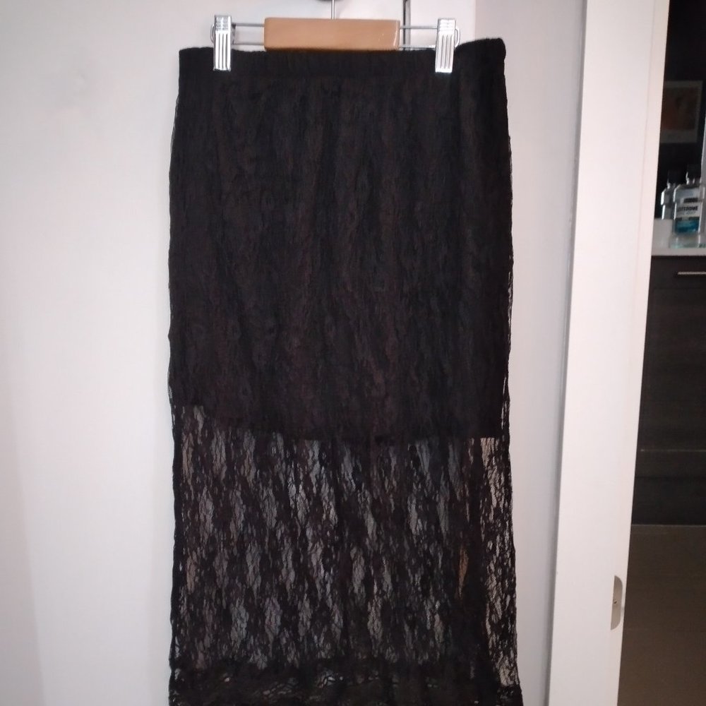 Sheer Black Lace Goth Maxi Skirt